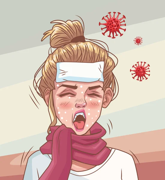Woman sick with corona virus scene — Stock Vector