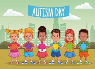 world autism day with kids in the field clipart