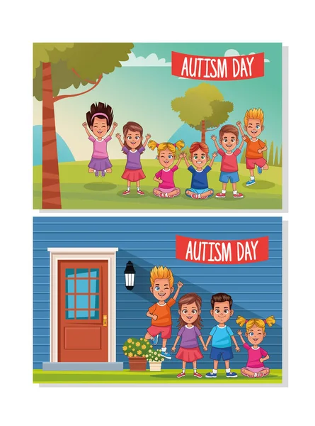 Journée mondiale de l'autisme avec des enfants personnages — Image vectorielle