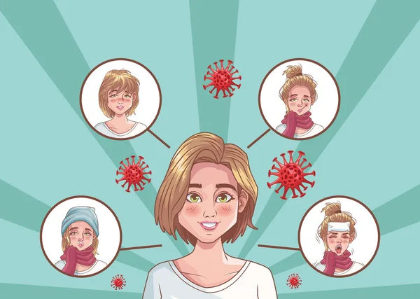 women group with corona virus scene