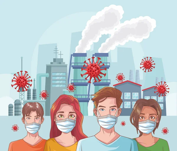 Group of people with corona virus scene — 图库矢量图片