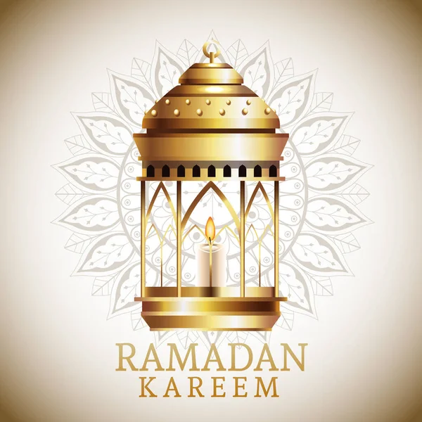 Scheda celebrazione ramadan kareem con lanterna appesa — Vettoriale Stock