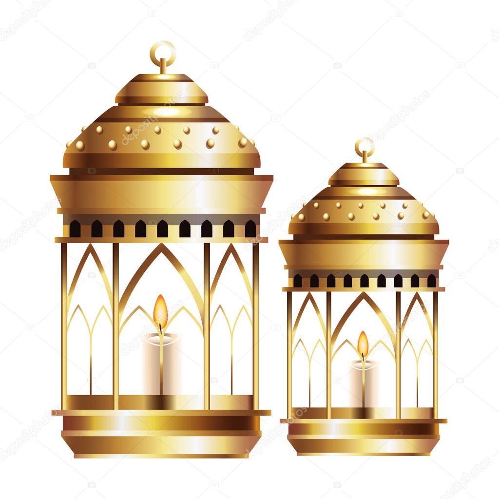 Antique golden magic lamps and candles
