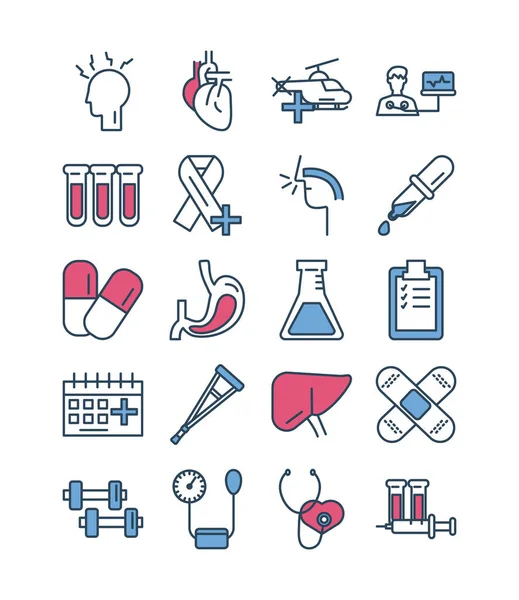 Paquet de demi-ligne médicale et icônes ensemble de style de couleur — Image vectorielle