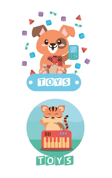 Stoffbär und Tiger mit Spielzeug — Stockvektor