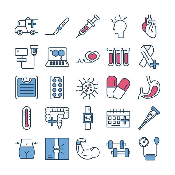 Pakiet medycznych pół linii i ikon zestawu kolorów stylu — Wektor stockowy