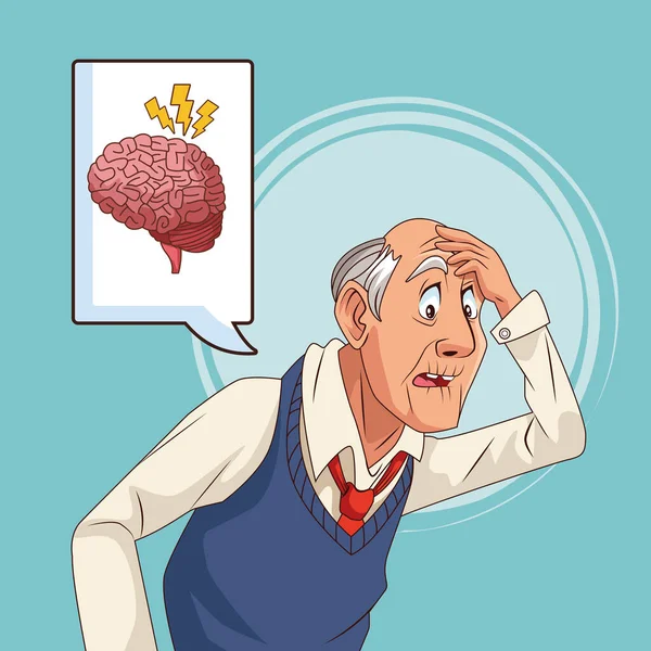 Gammal man patient av alzheimers sjukdom med hjärna människa — Stock vektor