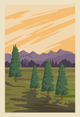 Ağaçlarla, ormanlarla ve dağlarla dolu güzel bir manzara.