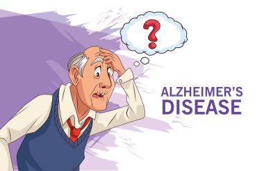 Konuşma baloncuğu olan yaşlı adam Alzheimer hastası.