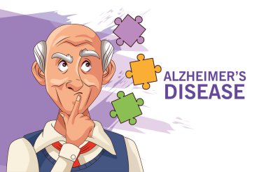 Yapboz parçaları olan yaşlı adam Alzheimer hastası.