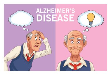 old men patients of alzheimer disease with speech bubble and bulb clipart