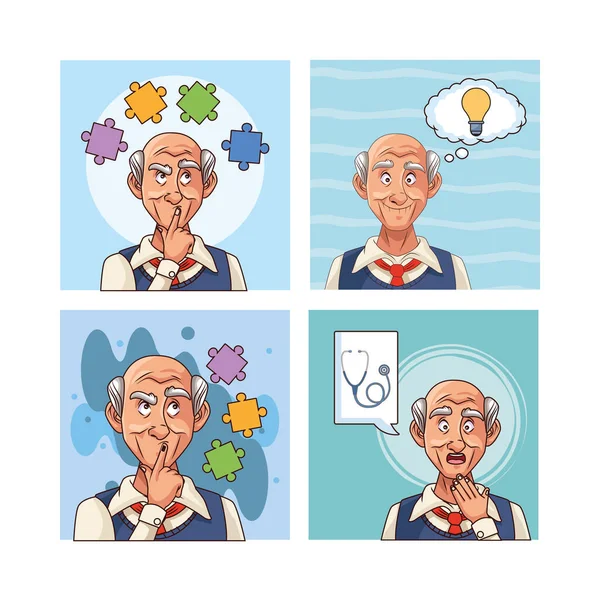Gamla män patienter med alzheimers sjukdom tecken — Stock vektor