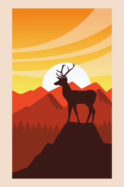 Hermoso paisaje con escena de renos — Vector de stock