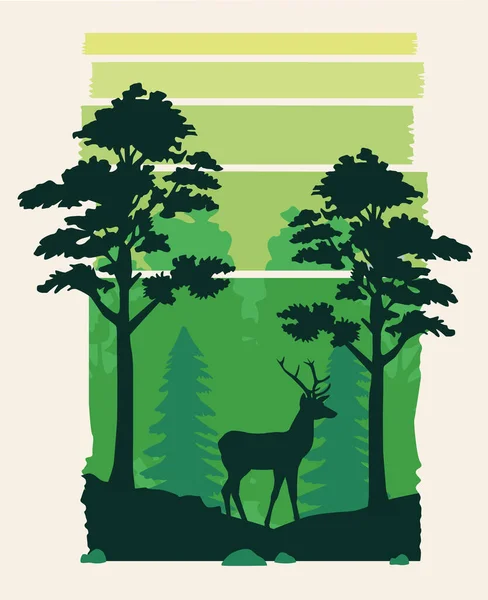 Hermoso paisaje con escena de renos — Vector de stock