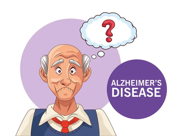 Gammal man patient av alzheimers sjukdom med fråga tal bubbla — Stock vektor