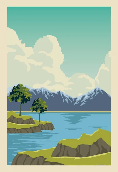 Prachtig landschap met meer scene — Stockvector