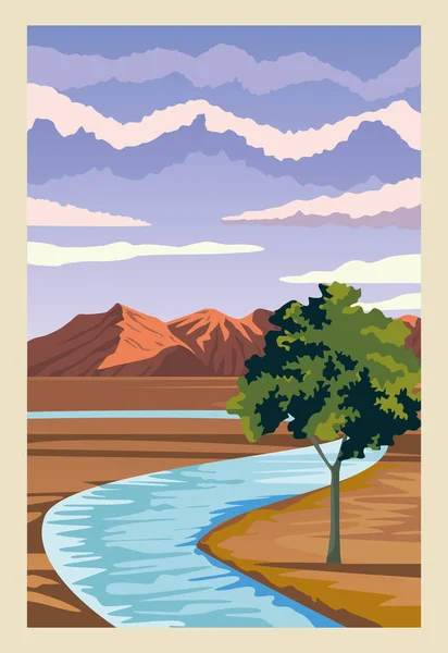 Gyönyörű táj folyó és hegyek jelenet — Stock Vector