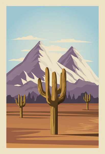 Beau paysage avec désert et scène de cactus — Image vectorielle