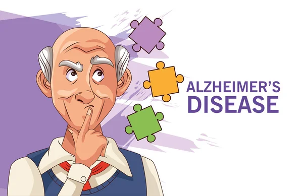 Alzheimerpatient mit Puzzleteilen — Stockvektor