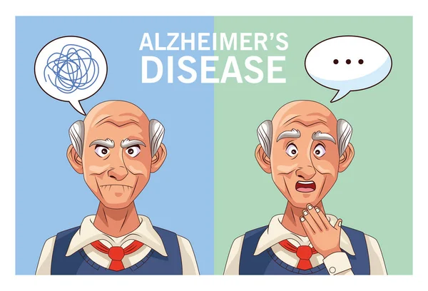 Gamla män patienter med alzheimers sjukdom med pratbubblor och klotter — Stock vektor