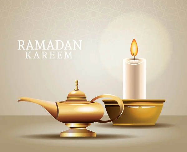 Celebrazione del Ramadan Kareem con lampada magica e candela — Vettoriale Stock
