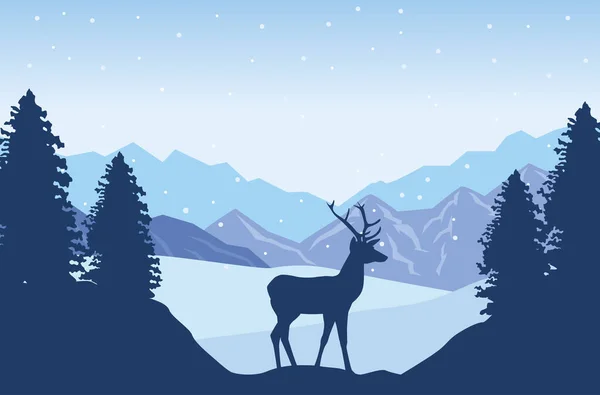 Beau paysage avec scène de rennes — Image vectorielle