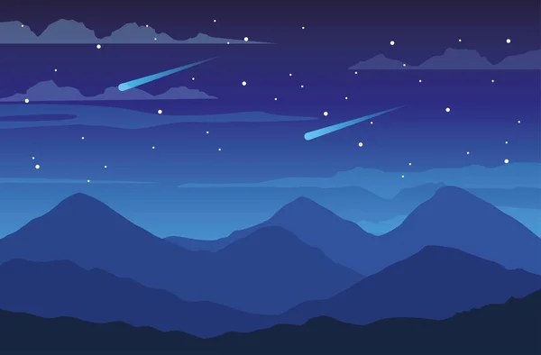 Beau paysage avec des montagnes scène de nuit — Image vectorielle