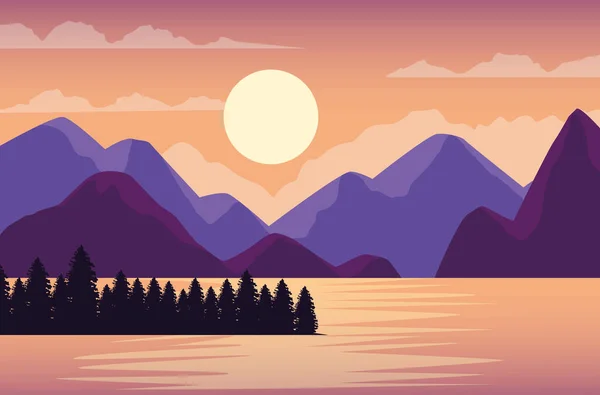 Beau paysage avec lac et montagnes scène — Image vectorielle