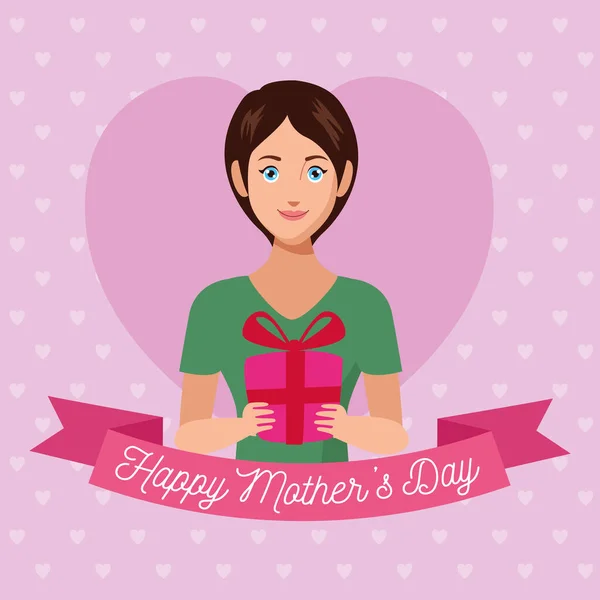Hediye kutusu olan mutlu anneler günü karakteri — Stok Vektör