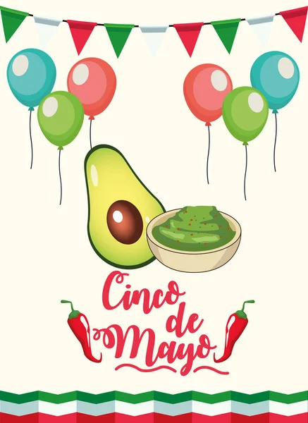 Guacamole soslu cinco de mayonez partisi kutlaması. — Stok Vektör
