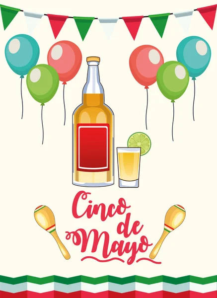 Cinco de mayo party celebration with tequila drink — Stock Vector