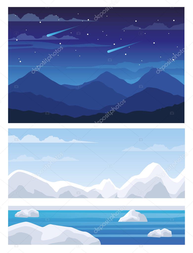 beautiful landscape night and snowscape scenes