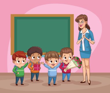 Sınıftaki bir grup küçük öğrenci.