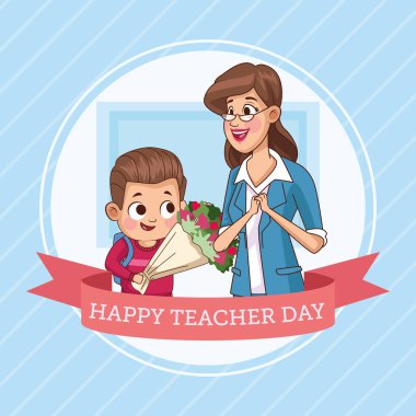 Küçük bir çocukla mutlu öğretmenler günü.