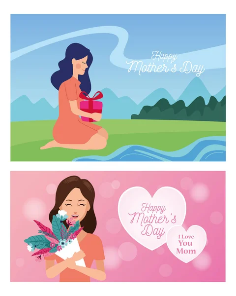 Bundle of happy mothers day cards — Stock Vector