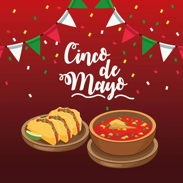 Cinco de mayo celebration with garlands and food — Stock Vector
