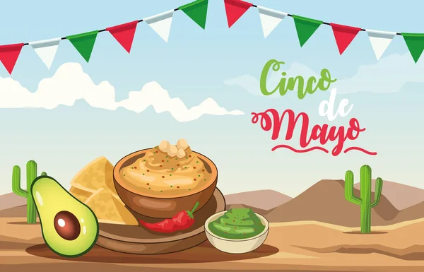 Cinco de mayo firande med läcker mat öken scen — Stock vektor