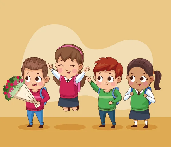 Groupe de petits élèves enfants — Image vectorielle