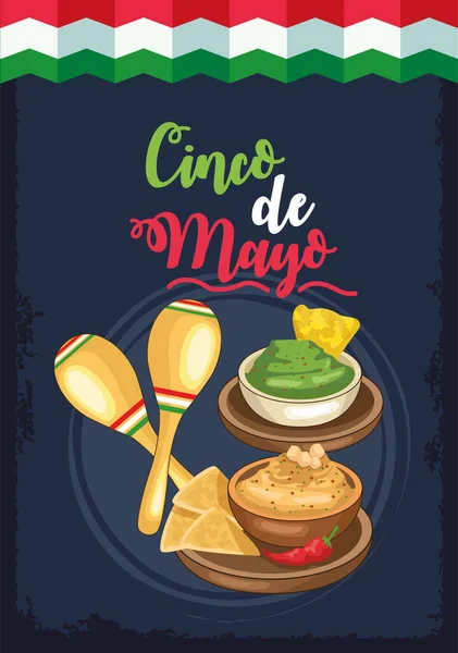 Cinco de mayo celebration with maracas and food — Stock Vector