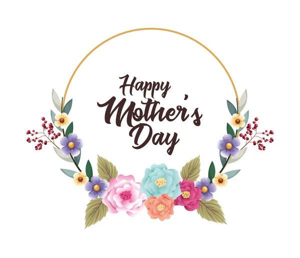 Happy mothers day card with flowers circular frame — Stock Vector