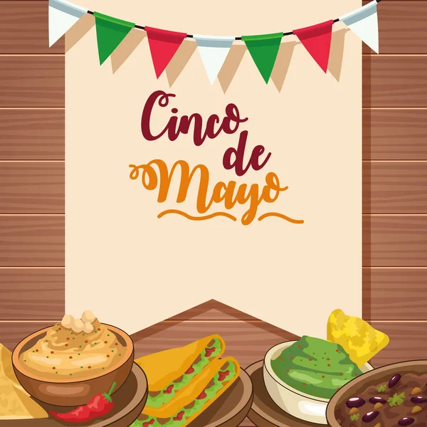 Cinco de mayo celebration with delicious food in table — Stock Vector