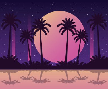 Ağaçlar, palmiyeler ve manzaralı gezgin şehvet posteri.