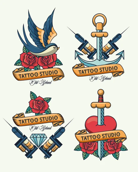 Svazek tetování ateliérové obrázky umělecké — Stockový vektor