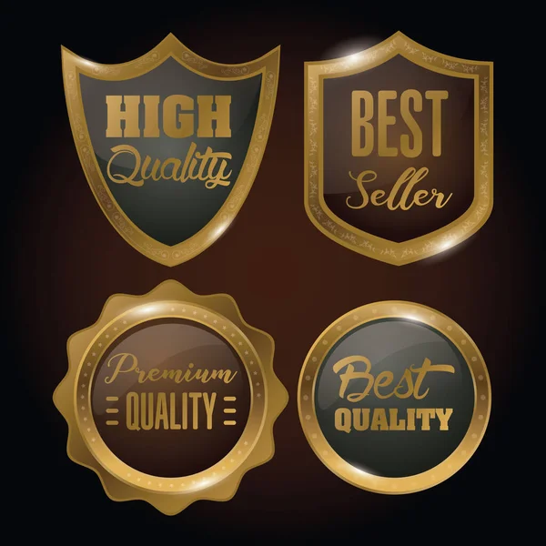Bundle of badges golden emblems icon — Stock Vector