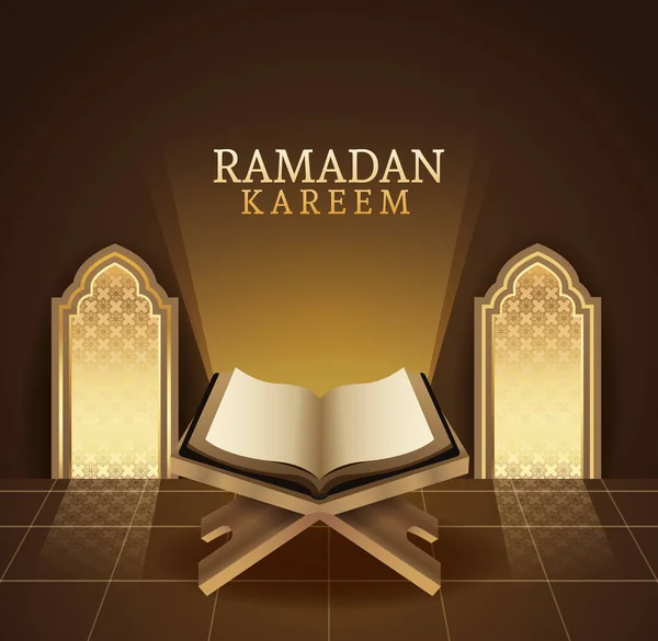 Ramadan kareem celebrazione con libro coreano — Vettoriale Stock