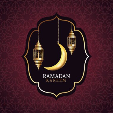 Ramazan Kareem kutlaması. Fenerler asılı ve ay var.