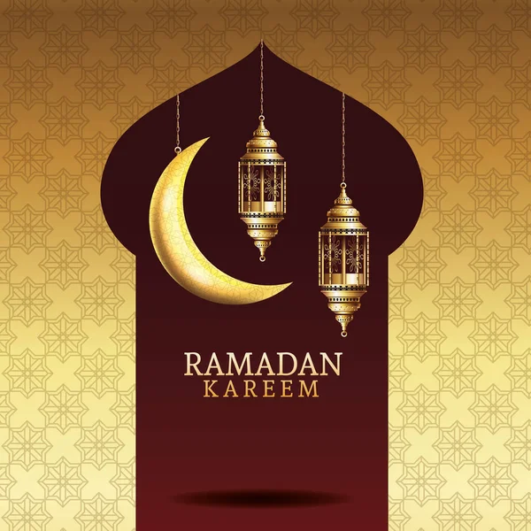 Celebração kareem ramadan com lanternas douradas penduradas — Vetor de Stock