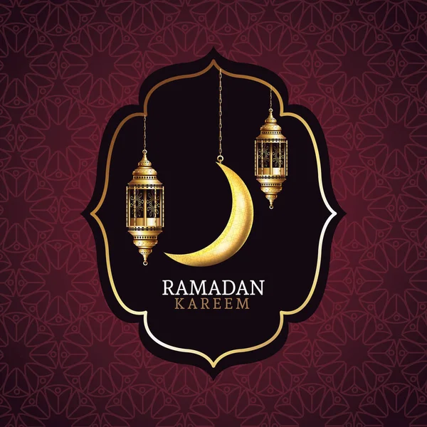 Ramadan Kareem ünneplés lámpások lóg és hold — Stock Vector