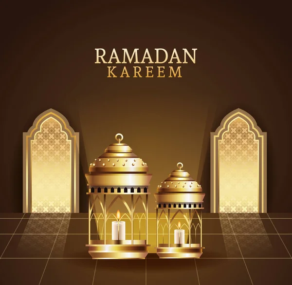Celebrazione ramadan kareem con lanterne — Vettoriale Stock