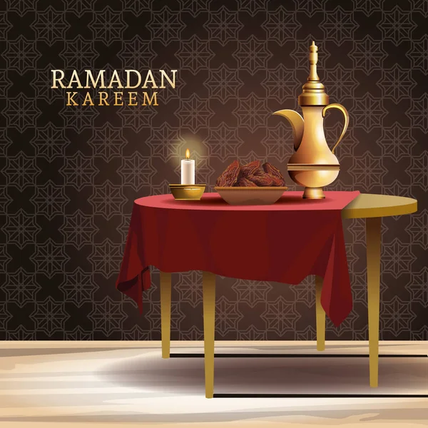 Celebración kareem ramadán con tetera en la mesa — Archivo Imágenes Vectoriales